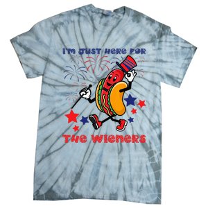 Funny Hot Dog I'm Just Here For The Wieners 4Th Of July Tie-Dye T-Shirt