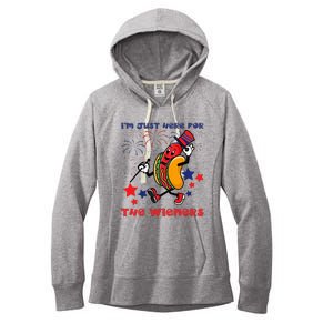 Funny Hot Dog I'm Just Here For The Wieners 4Th Of July Women's Fleece Hoodie