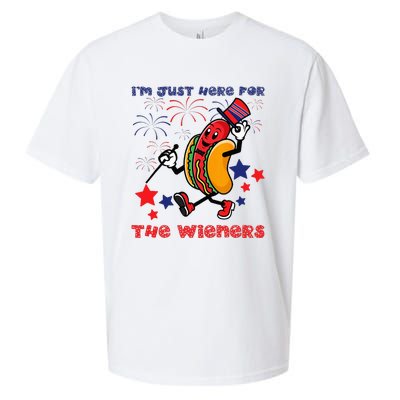 Funny Hot Dog I'm Just Here For The Wieners 4Th Of July Sueded Cloud Jersey T-Shirt