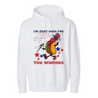 Funny Hot Dog I'm Just Here For The Wieners 4Th Of July Garment-Dyed Fleece Hoodie