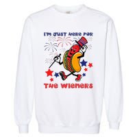 Funny Hot Dog I'm Just Here For The Wieners 4Th Of July Garment-Dyed Sweatshirt