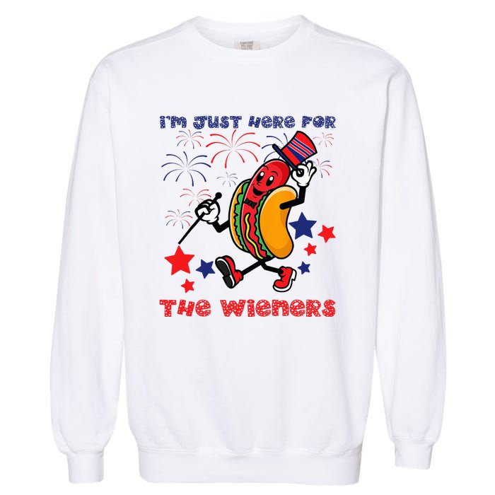 Funny Hot Dog I'm Just Here For The Wieners 4Th Of July Garment-Dyed Sweatshirt