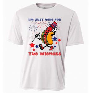 Funny Hot Dog I'm Just Here For The Wieners 4Th Of July Cooling Performance Crew T-Shirt