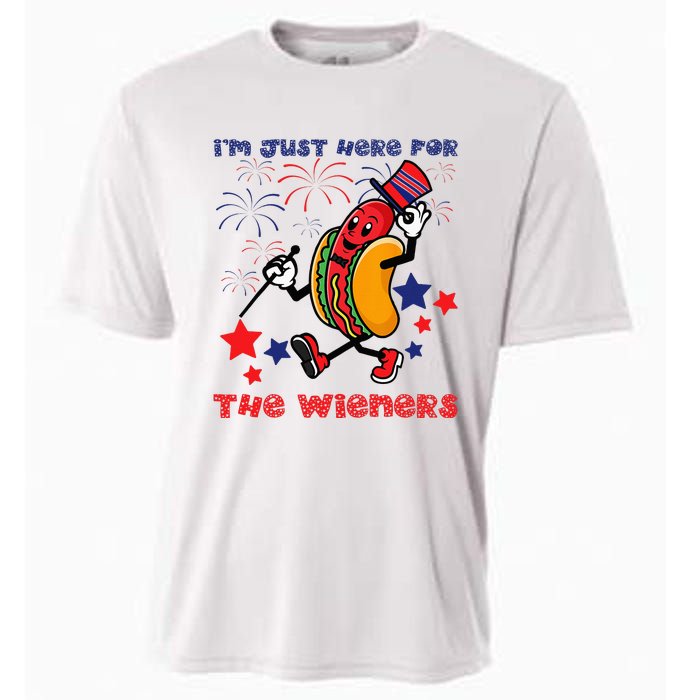 Funny Hot Dog I'm Just Here For The Wieners 4Th Of July Cooling Performance Crew T-Shirt