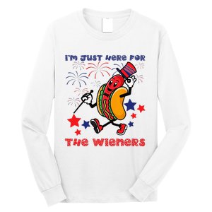 Funny Hot Dog I'm Just Here For The Wieners 4Th Of July Long Sleeve Shirt