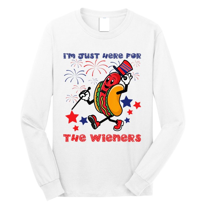 Funny Hot Dog I'm Just Here For The Wieners 4Th Of July Long Sleeve Shirt