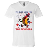 Funny Hot Dog I'm Just Here For The Wieners 4Th Of July V-Neck T-Shirt