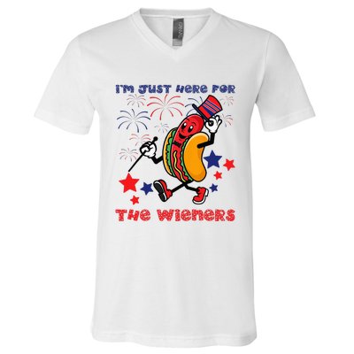 Funny Hot Dog I'm Just Here For The Wieners 4Th Of July V-Neck T-Shirt