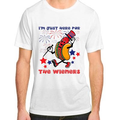 Funny Hot Dog I'm Just Here For The Wieners 4Th Of July Adult ChromaSoft Performance T-Shirt