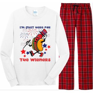 Funny Hot Dog I'm Just Here For The Wieners 4Th Of July Long Sleeve Pajama Set