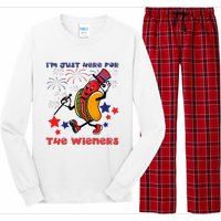 Funny Hot Dog I'm Just Here For The Wieners 4Th Of July Long Sleeve Pajama Set