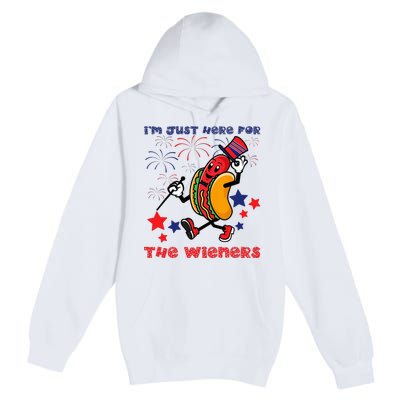 Funny Hot Dog I'm Just Here For The Wieners 4Th Of July Premium Pullover Hoodie