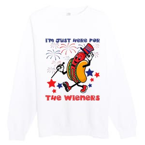 Funny Hot Dog I'm Just Here For The Wieners 4Th Of July Premium Crewneck Sweatshirt