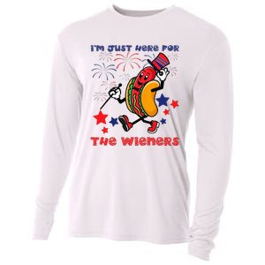 Funny Hot Dog I'm Just Here For The Wieners 4Th Of July Cooling Performance Long Sleeve Crew