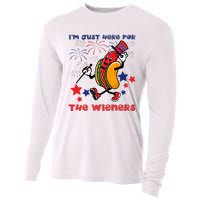 Funny Hot Dog I'm Just Here For The Wieners 4Th Of July Cooling Performance Long Sleeve Crew