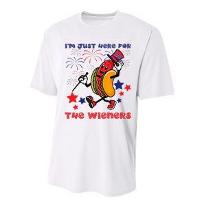 Funny Hot Dog I'm Just Here For The Wieners 4Th Of July Performance Sprint T-Shirt