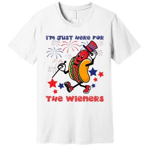 Funny Hot Dog I'm Just Here For The Wieners 4Th Of July Premium T-Shirt