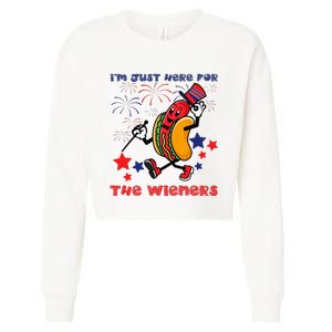 Funny Hot Dog I'm Just Here For The Wieners 4Th Of July Cropped Pullover Crew