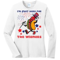 Funny Hot Dog I'm Just Here For The Wieners 4Th Of July Ladies Long Sleeve Shirt