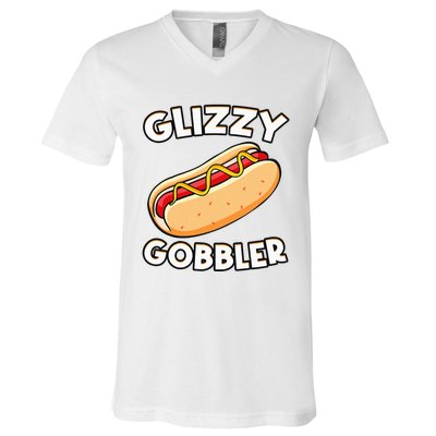 Funny Hot Dog Glizzy Gobbler Number One Glizzy Gladiator V-Neck T-Shirt