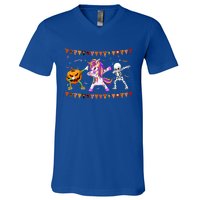 Funny Halloween Dabbing Skeleton Unicorn Zombie Pumpkin Dab Funny Gift V-Neck T-Shirt