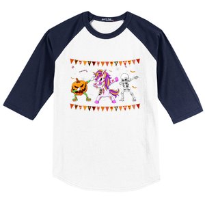 Funny Halloween Dabbing Skeleton Unicorn Zombie Pumpkin Dab Funny Gift Baseball Sleeve Shirt