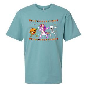 Funny Halloween Dabbing Skeleton Unicorn Zombie Pumpkin Dab Funny Gift Sueded Cloud Jersey T-Shirt