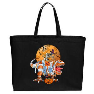 Funny Halloween Dinosaur Skeleton Riding Mummy TRex Gift Cotton Canvas Jumbo Tote