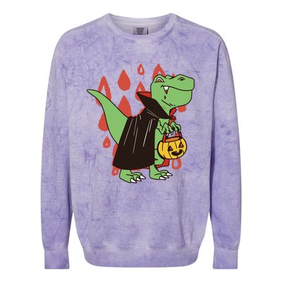 Funny Halloween Dinosaur T Rex Vampire Trick Rawr Treat Gift Colorblast Crewneck Sweatshirt