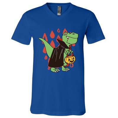 Funny Halloween Dinosaur T Rex Vampire Trick Rawr Treat Gift V-Neck T-Shirt