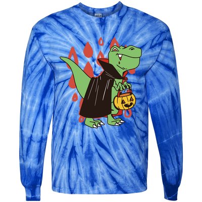 Funny Halloween Dinosaur T Rex Vampire Trick Rawr Treat Gift Tie-Dye Long Sleeve Shirt