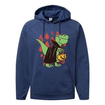 Funny Halloween Dinosaur T Rex Vampire Trick Rawr Treat Gift Performance Fleece Hoodie