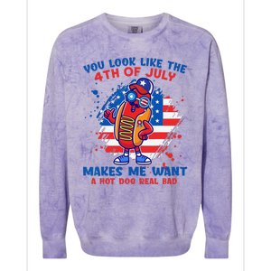 Funny Hot Dog Glasses Makes Me Want You Look Like 4th7 Day Colorblast Crewneck Sweatshirt