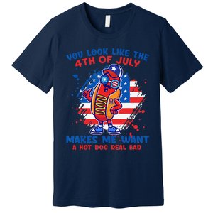 Funny Hot Dog Glasses Makes Me Want You Look Like 4th7 Day Premium T-Shirt