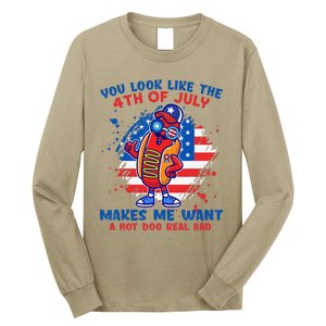 Funny Hot Dog Glasses Makes Me Want You Look Like 4th7 Day Long Sleeve Shirt