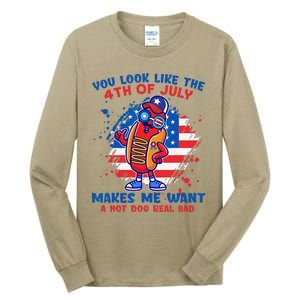 Funny Hot Dog Glasses Makes Me Want You Look Like 4th7 Day Tall Long Sleeve T-Shirt