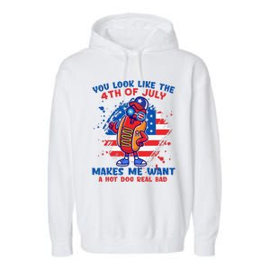 Funny Hot Dog Glasses Makes Me Want You Look Like 4th7 Day Garment-Dyed Fleece Hoodie