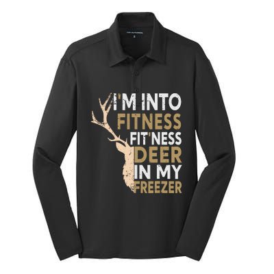 Funny Hunter Dad Im Into Fitness Deer Freezer Hunting Silk Touch Performance Long Sleeve Polo