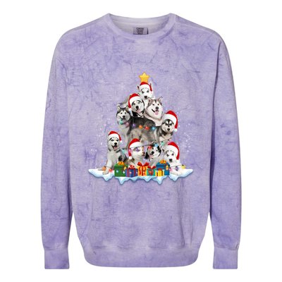 Funny Husky Dog Christmas Tree Cute Xmas Gift Colorblast Crewneck Sweatshirt