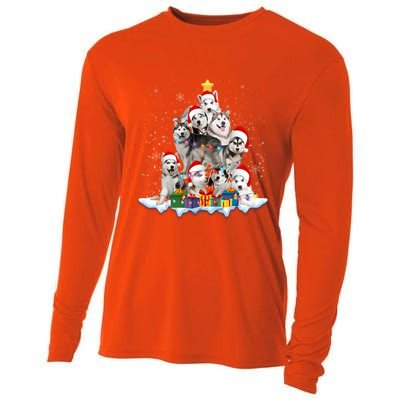 Funny Husky Dog Christmas Tree Cute Xmas Gift Cooling Performance Long Sleeve Crew