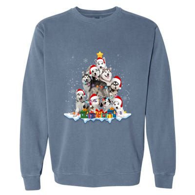 Funny Husky Dog Christmas Tree Cute Xmas Gift Garment-Dyed Sweatshirt