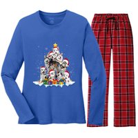 Funny Husky Dog Christmas Tree Cute Xmas Gift Women's Long Sleeve Flannel Pajama Set 