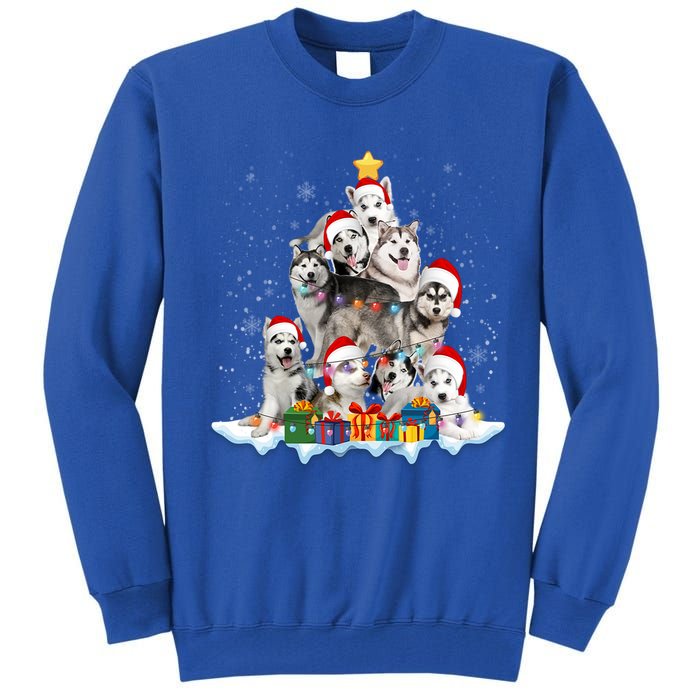 Funny Husky Dog Christmas Tree Cute Xmas Gift Tall Sweatshirt