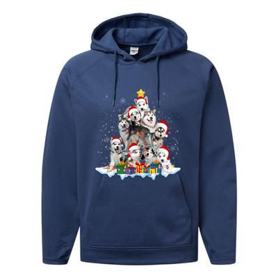 Funny Husky Dog Christmas Tree Cute Xmas Gift Performance Fleece Hoodie