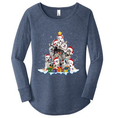 Funny Husky Dog Christmas Tree Cute Xmas Gift Women's Perfect Tri Tunic Long Sleeve Shirt