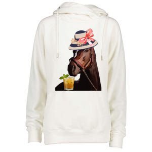 Funny Horse Derby Party Blue Classic Fit Round Womens Funnel Neck Pullover Hood