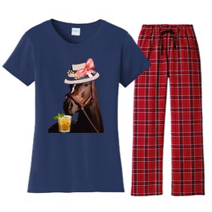 Funny Horse Derby Party Blue Classic Fit Round Women's Flannel Pajama Set