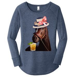 Funny Horse Derby Party Blue Classic Fit Round Women's Perfect Tri Tunic Long Sleeve Shirt