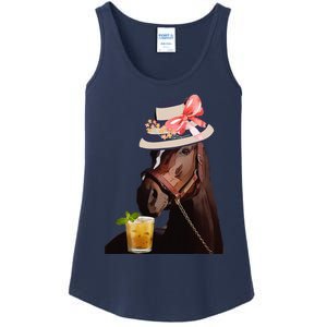 Funny Horse Derby Party Blue Classic Fit Round Ladies Essential Tank