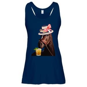 Funny Horse Derby Party Blue Classic Fit Round Ladies Essential Flowy Tank